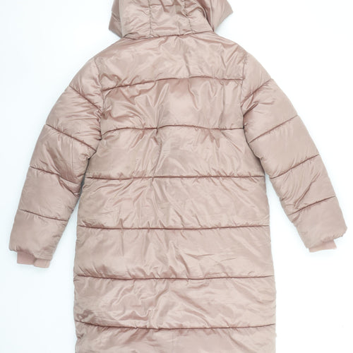 Next Girls Beige Long Puffer Coat Hooded Lined Winter Jacket 11 Years