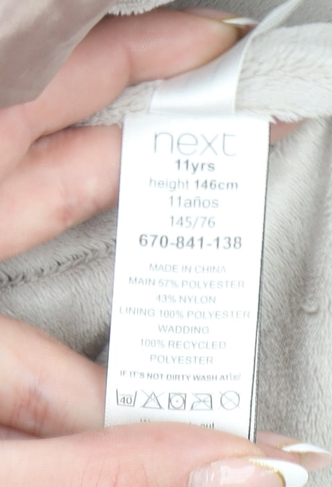 Next Girls Beige Long Puffer Coat Hooded Lined Winter Jacket 11 Years