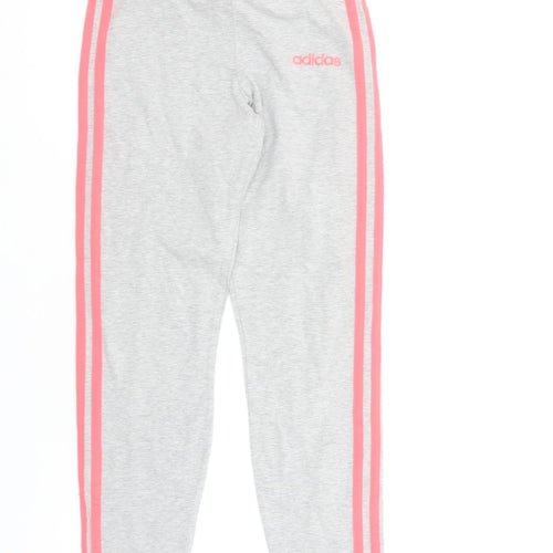 Adidas Girls Grey Pink Side Stripe Cotton Stretch Ankle Leggings 12 Years