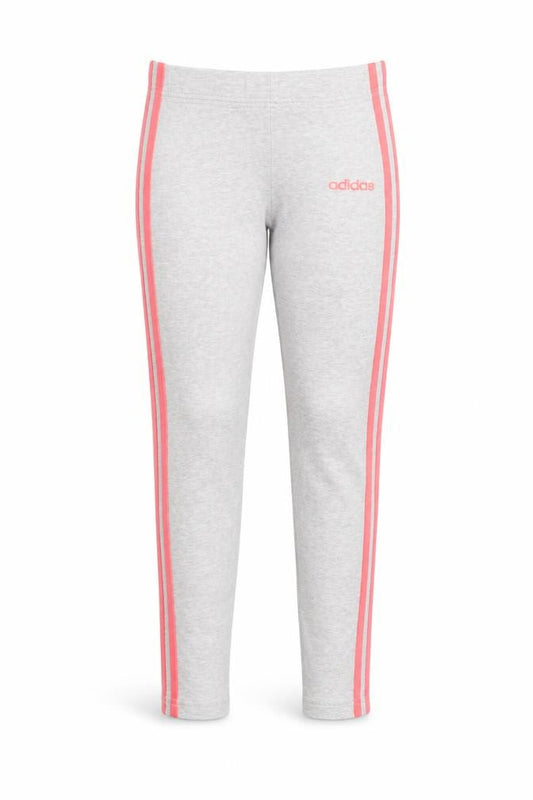 Front view of Adidas girls’ grey pink side stripe cotton stretch ankle leggings 12 years