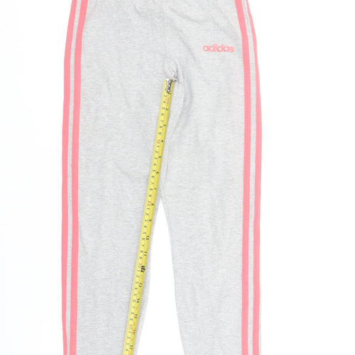 Adidas Girls Grey Pink Side Stripe Cotton Stretch Ankle Leggings 12 Years