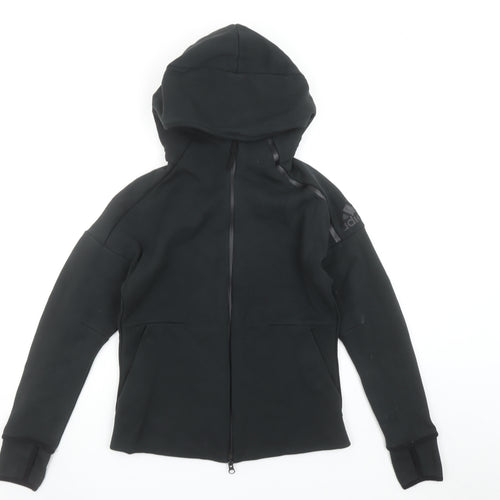 adidas Girls Black Full Zip Hoodie Size 12-13 Years Hooded Sportswear