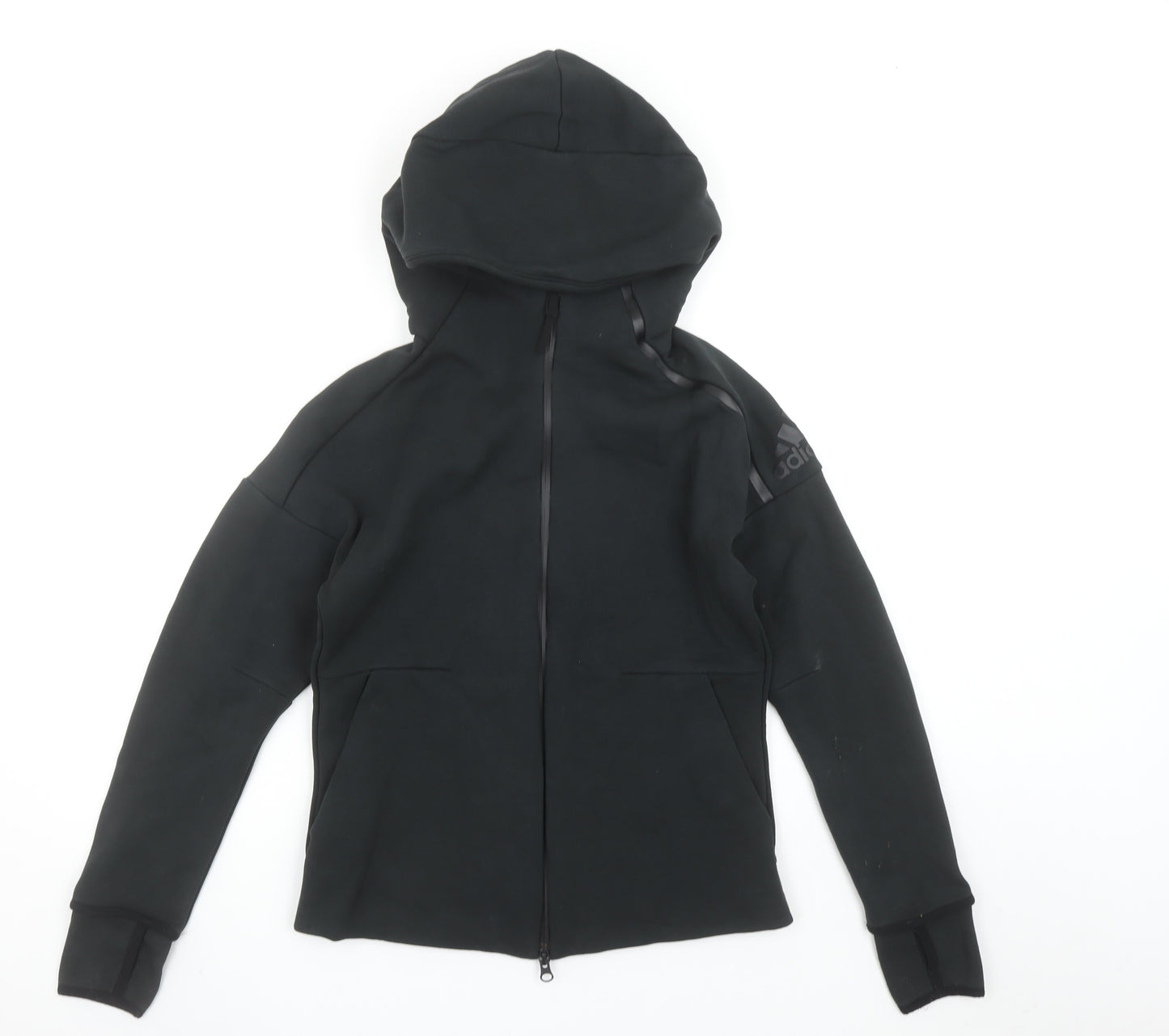 adidas Girls Black Full Zip Hoodie Size 12-13 Years Hooded Sportswear