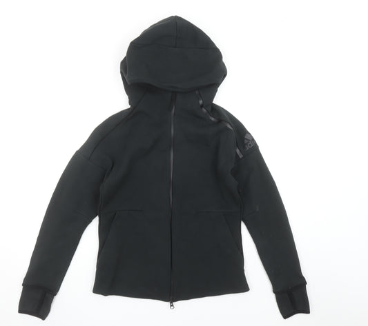 adidas Girls Black Full Zip Hoodie Size 12-13 Years Hooded Sportswear