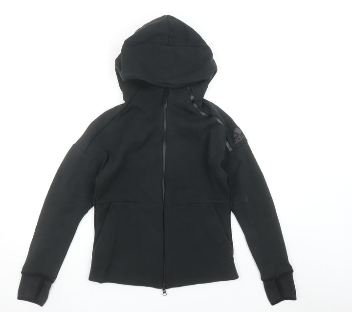 adidas Girls Black Full Zip Hoodie Size 12-13 Years Hooded Sportswear