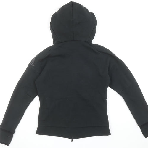 adidas Girls Black Full Zip Hoodie Size 12-13 Years Hooded Sportswear