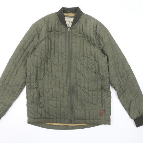 Jack & Jones Men's Green Quilted Bomber Jacket Size L