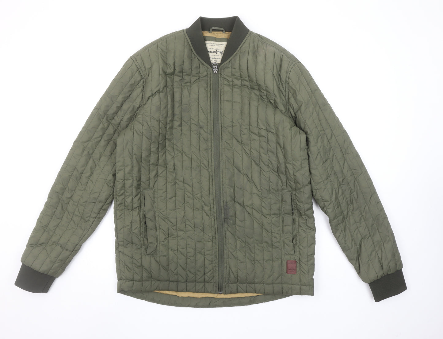 Jack & Jones Men's Green Quilted Bomber Jacket Size L