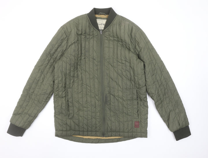 Jack & Jones Men's Green Quilted Bomber Jacket Size L