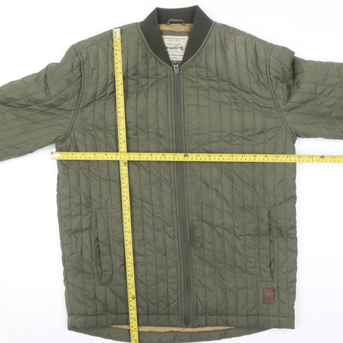 Jack & Jones Men's Green Quilted Bomber Jacket Size L