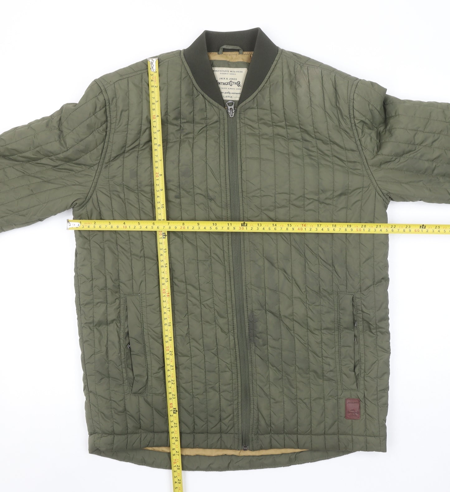 Jack & Jones Men's Green Quilted Bomber Jacket Size L