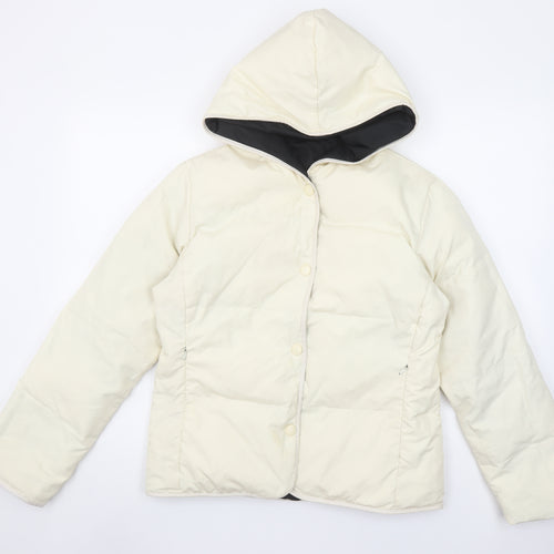 G.L. Womens Ivory Puffer Jacket M Hooded Winter Coat