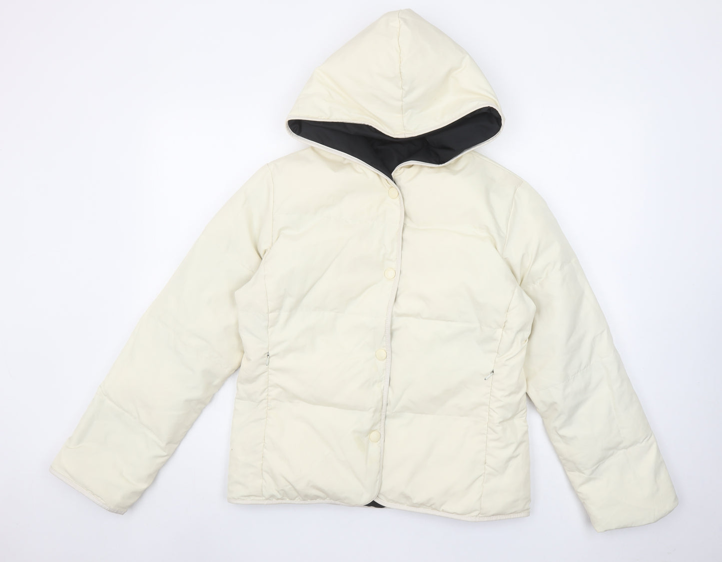 G.L. Womens Ivory Puffer Jacket M Hooded Winter Coat
