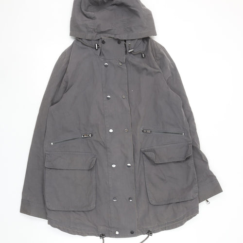 Mint Velvet Women Grey Size 12 Long Hooded Parka Jacket
