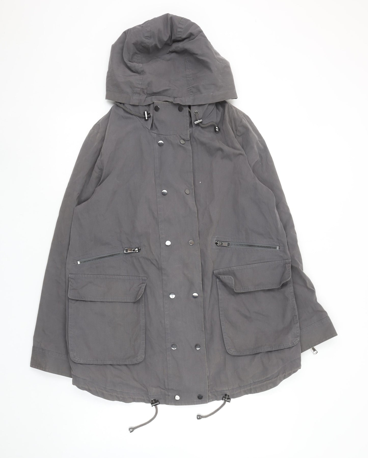 Mint Velvet Women Grey Size 12 Long Hooded Parka Jacket