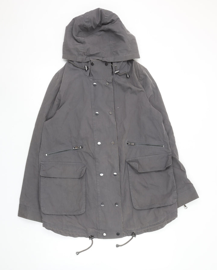 Mint Velvet Women Grey Size 12 Long Hooded Parka Jacket