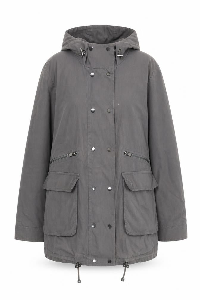 Mint Velvet Women Grey Size 12 Long Hooded Parka Jacket