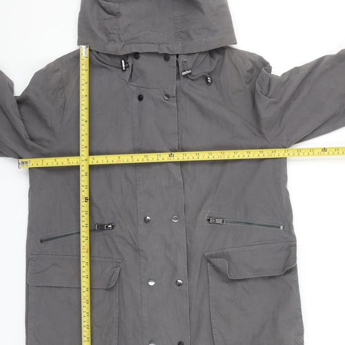 Mint Velvet Women Grey Size 12 Long Hooded Parka Jacket