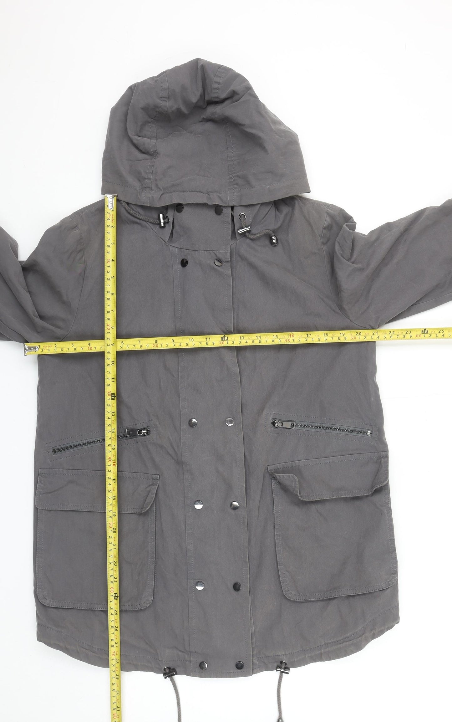 Mint Velvet Women Grey Size 12 Long Hooded Parka Jacket