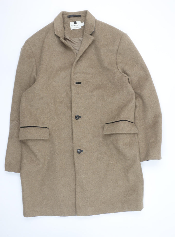 Topman Beige Wool Blend Long Overcoat Unisex Adults 2XL Classic Style