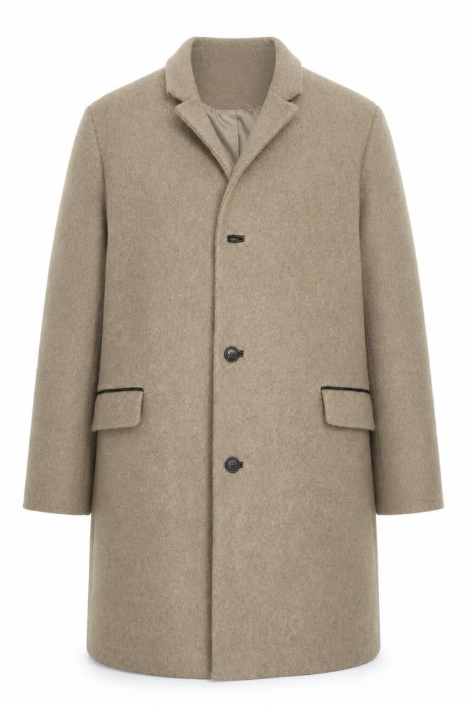 Topman Beige Wool Blend Long Overcoat Unisex Adults 2XL Classic Style