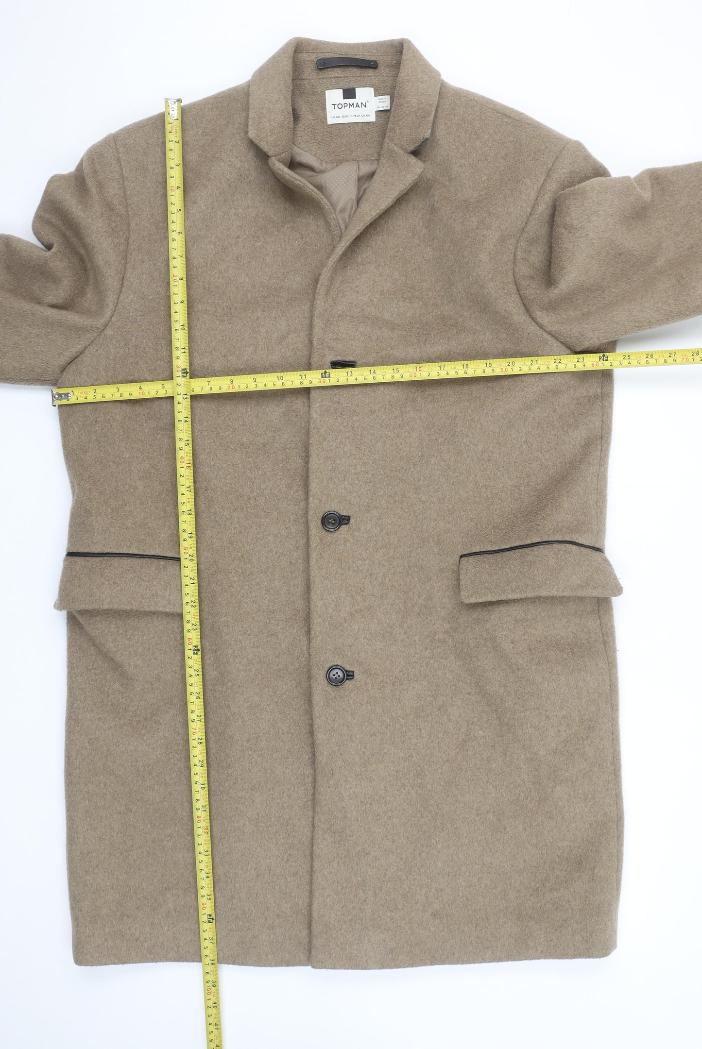 Topman Beige Wool Blend Long Overcoat Unisex Adults 2XL Classic Style