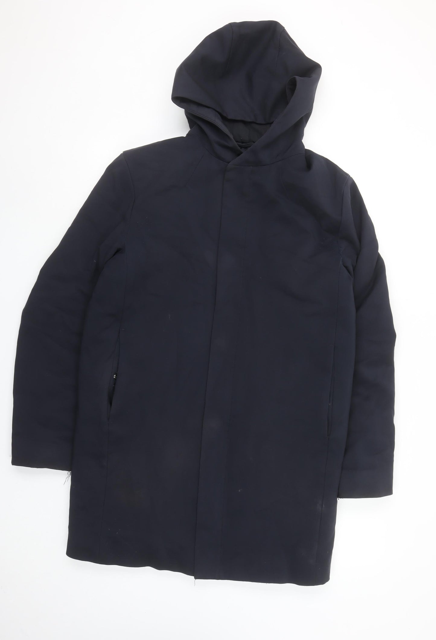 COS Men's Blue Hooded Parka Coat L Cotton Blend Lined