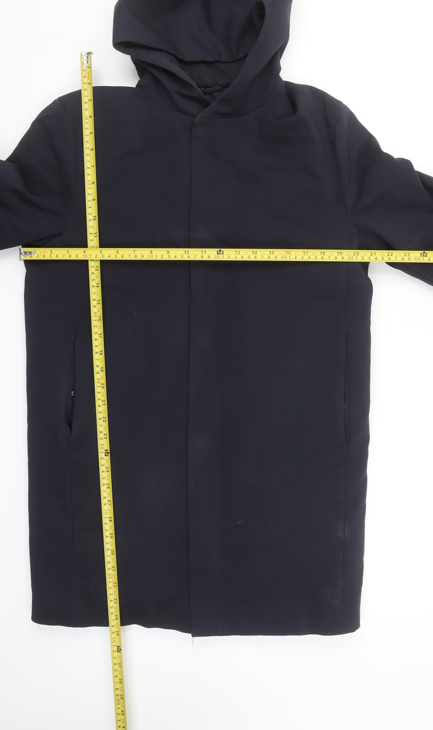 COS Men's Blue Hooded Parka Coat L Cotton Blend Lined