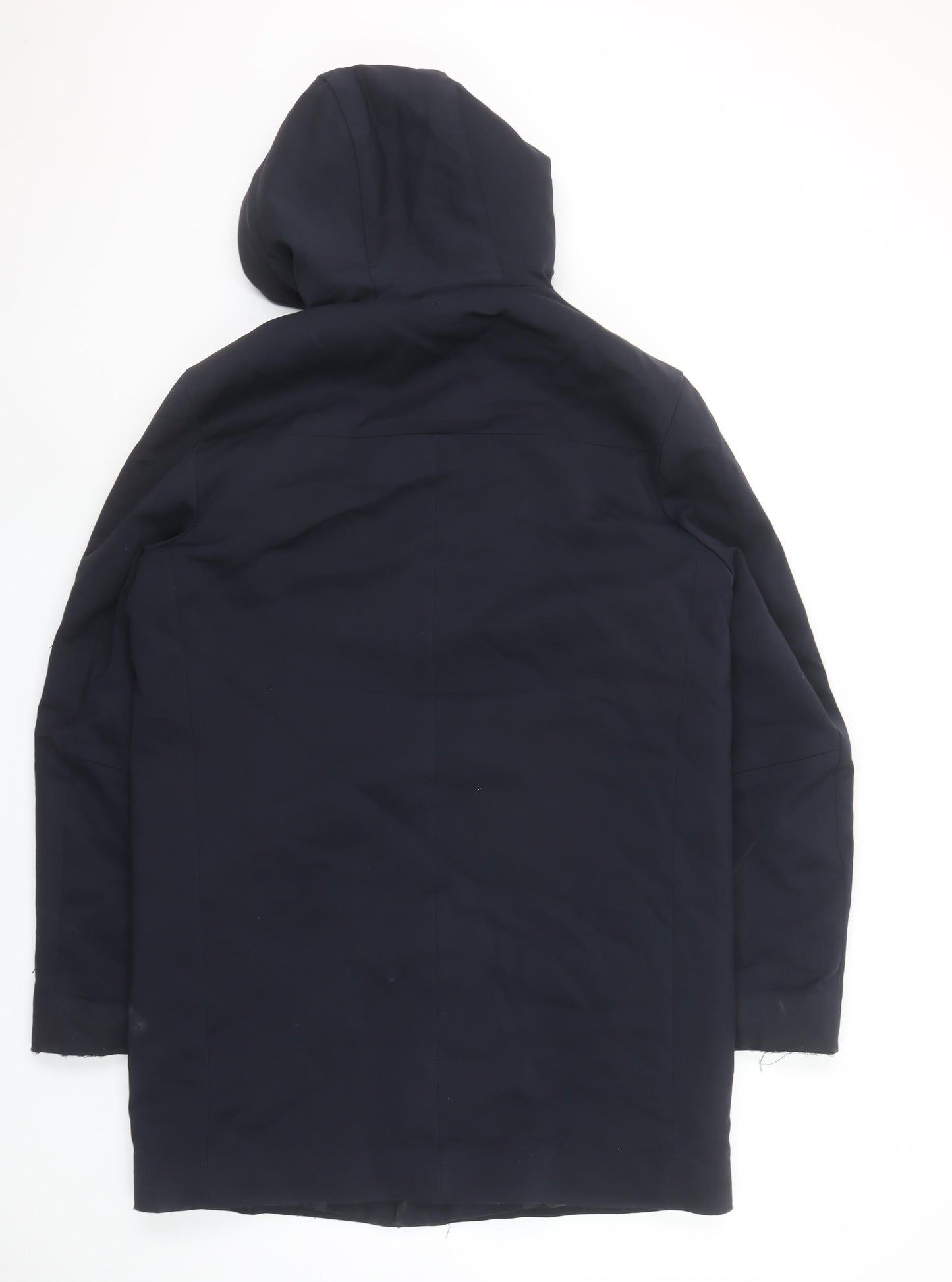 COS Men's Blue Hooded Parka Coat L Cotton Blend Lined
