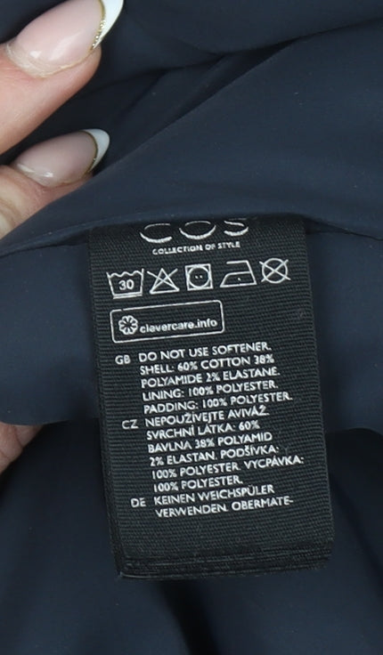 COS Men's Blue Hooded Parka Coat L Cotton Blend Lined