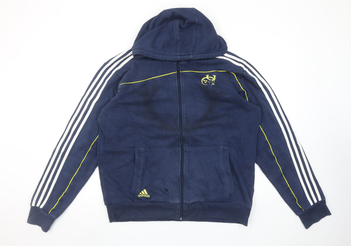 Adidas Mens Blue Full Zip Hoodie L Sports Logo Jacket