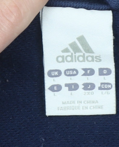 Adidas Mens Blue Full Zip Hoodie L Sports Logo Jacket