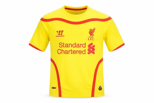 Front view of Warrior boys’ yellow liverpool fc football jersey t-shirt 13-14 years
