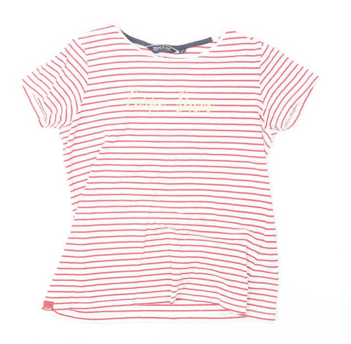Regatta Womens White Red Striped Cotton T-Shirt Size 12