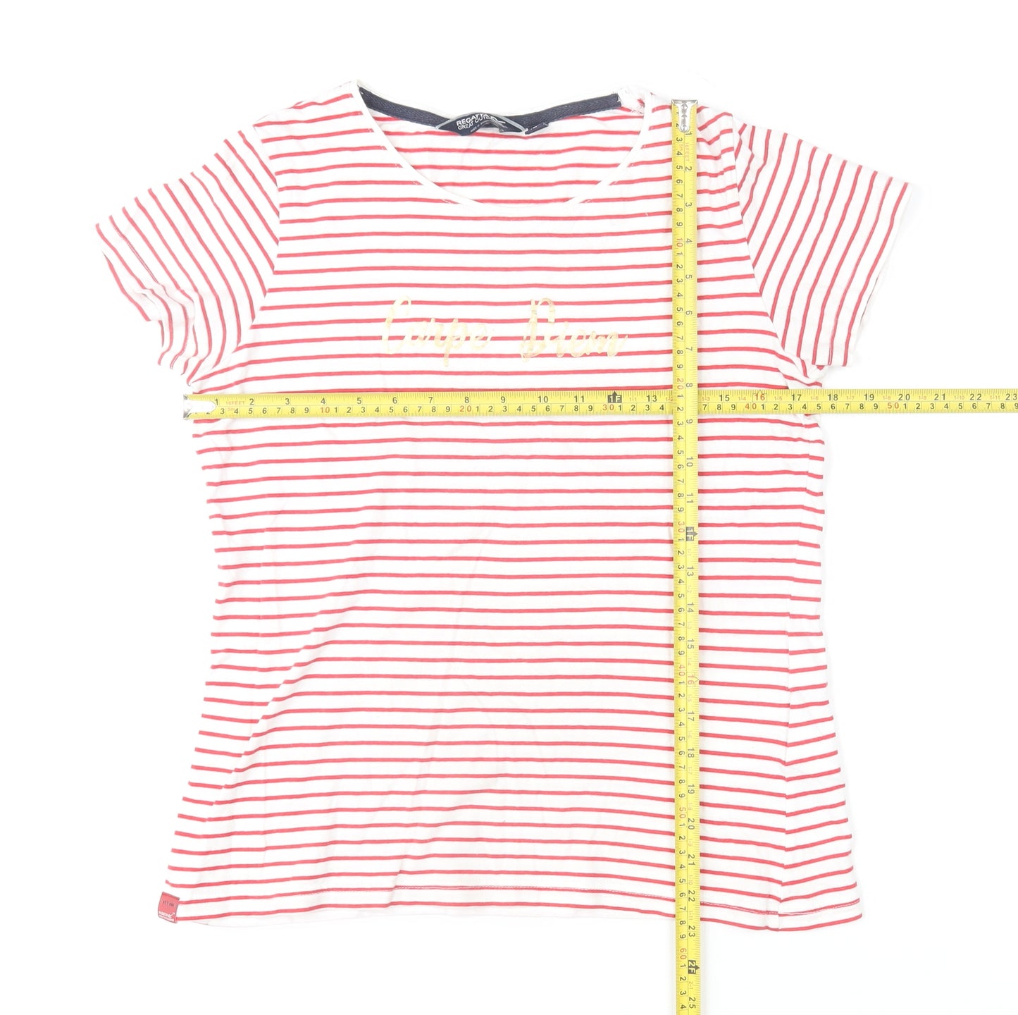 Regatta Womens White Red Striped Cotton T-Shirt Size 12