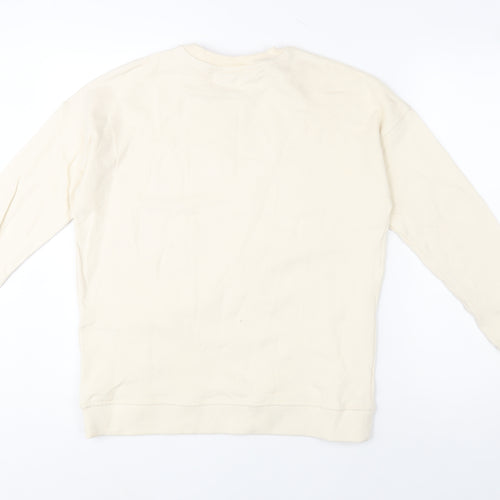 Disney F&F Women Beige Sequin Mickey Sweatshirt UK 8 Cotton Crew Neck