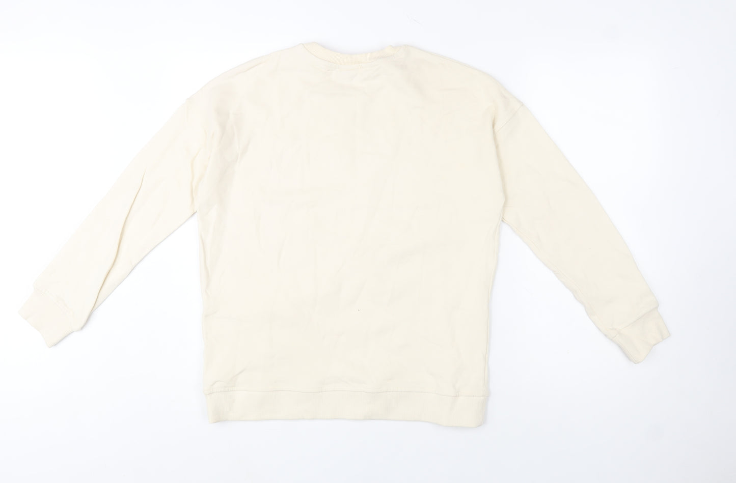 Disney F&F Women Beige Sequin Mickey Sweatshirt UK 8 Cotton Crew Neck