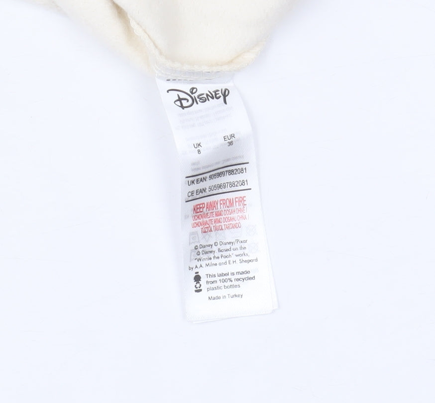 Disney F&F Women Beige Sequin Mickey Sweatshirt UK 8 Cotton Crew Neck