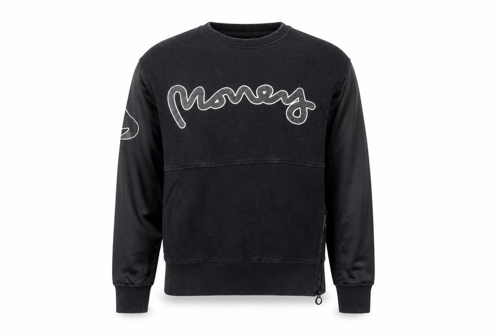 Front view of Money Black Cotton Pullover Sweatshirt Women Small Graphic Logo