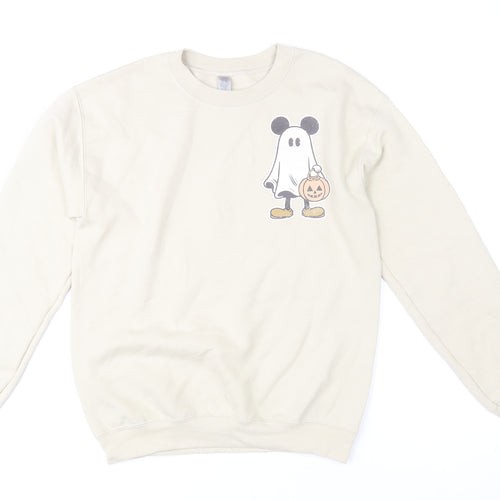 Disney Women Beige Halloween Mickey Mouse Sweatshirt Small