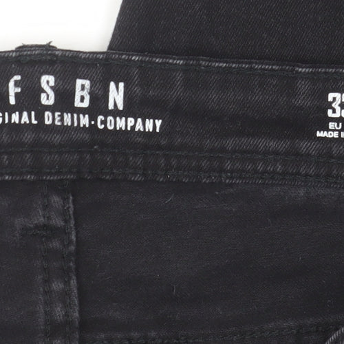 FSBN Men's Black Slim Fit Denim Jeans 33W 32L Skinny Style