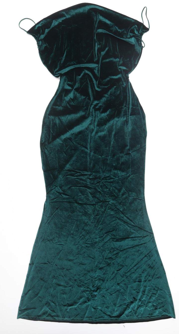 PrettyLittleThing Women’s Green Velvet Long Slip Dress Size 14