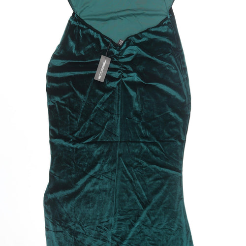 PrettyLittleThing Women’s Green Velvet Long Slip Dress Size 14