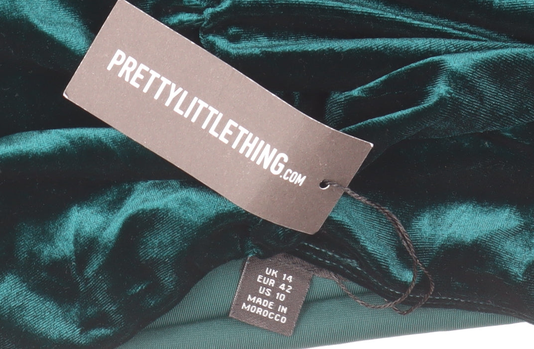 PrettyLittleThing Women’s Green Velvet Long Slip Dress Size 14