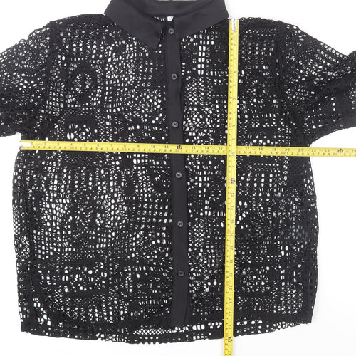 H&M Divided Women's Black Crochet Collared Button-Up Shirt Size 12