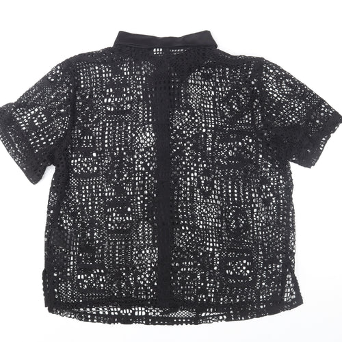 H&M Divided Women's Black Crochet Collared Button-Up Shirt Size 12