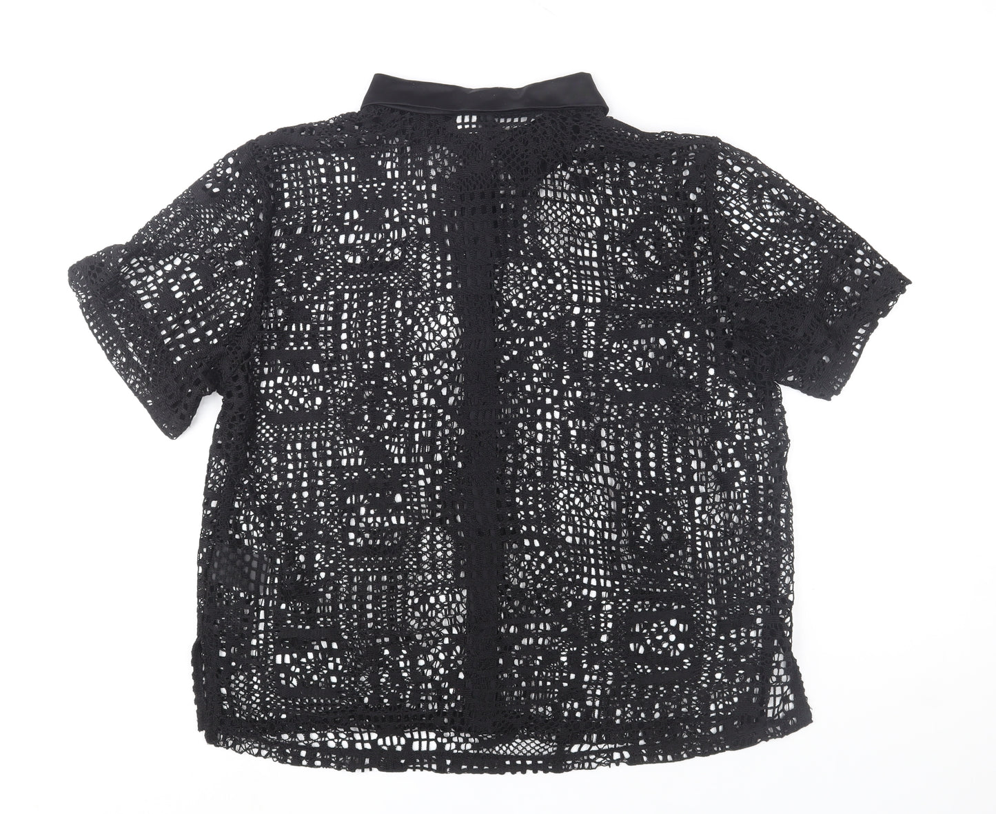 H&M Divided Women's Black Crochet Collared Button-Up Shirt Size 12