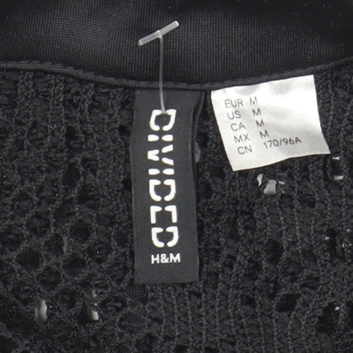 H&M Divided Women's Black Crochet Collared Button-Up Shirt Size 12