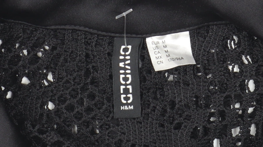 H&M Divided Women's Black Crochet Collared Button-Up Shirt Size 12
