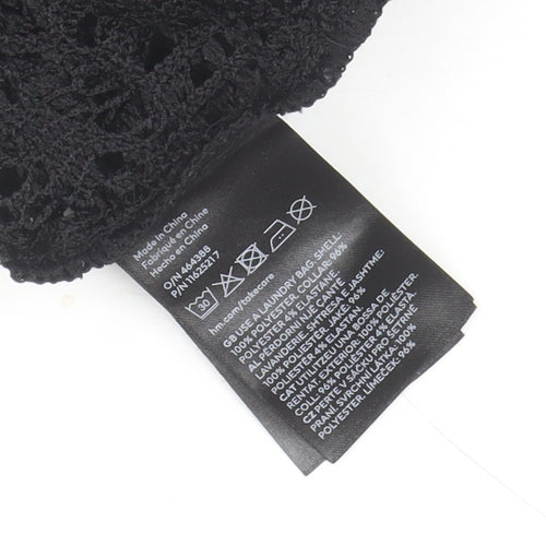 H&M Divided Women's Black Crochet Collared Button-Up Shirt Size 12